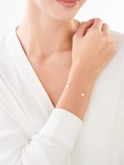 Złota bransoletka z cyrkonią, ankier - serca