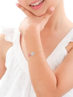 Złota bransoletka z emalią - kwiaty