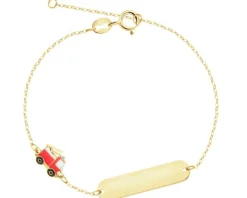 Złota bransoletka z emalią i blaszką - wóz strażacki