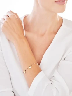 Złota bransoletka z emalią - Serce, kółko, koniczyna