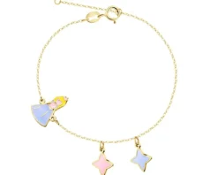 Złota bransoletka z emalią, ankier - wróżka, gwiazdy