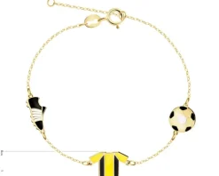 Złota bransoletka z emalią - but piłkarski, koszulka i piłka nożna