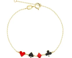 Złota bransoletka z emalią - kier, pik, karo, trefl