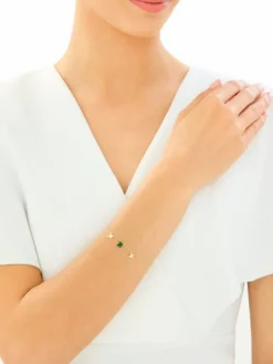 Złota bransoletka z malachitem syntetycznym - motyle