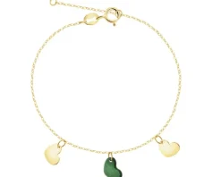 Złota bransoletka z malachitem syntetycznym  - serca