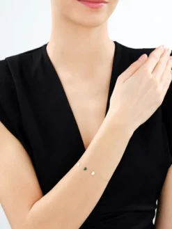 Złota bransoletka z malachitem syntetycznym  - serca