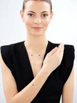 Złota bransoletka z malachitem syntetycznym  - serca