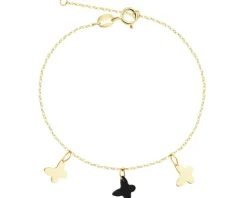 Złota bransoletka z onyksem syntetycznym - motyle