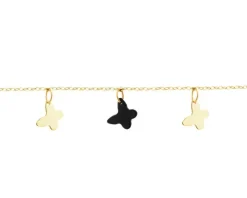 Złota bransoletka z onyksem syntetycznym - motyle