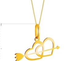 Złota zawieszka - serca, strzała Amora