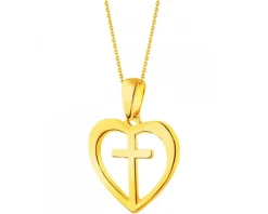 Złota zawieszka - serce, krzyż