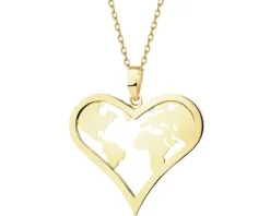 Złota zawieszka - serce, mapa świata