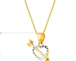 Złota zawieszka - serce, strzała Amora