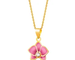 Złota zawieszka z cyrkonią i emalią - kwiat