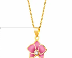 Złota zawieszka z cyrkonią i emalią - kwiat