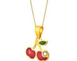 Złota zawieszka z cyrkonią i emalią - wisienki