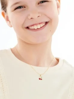 Złota zawieszka z cyrkonią i emalią - wisienki