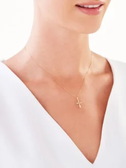 Złota zawieszka z cyrkonią - krzyż