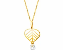 Złota zawieszka z cyrkonią - liść