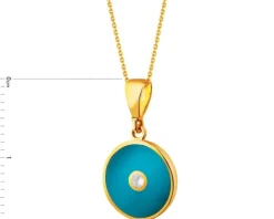 Złota zawieszka z cyrkonią i emalią - koło