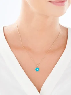 Złota zawieszka z cyrkonią i emalią - koło