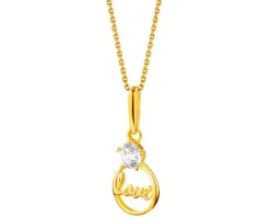 Złota zawieszka z cyrkonią - love