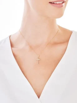 Złota zawieszka z cyrkonią - krzyż