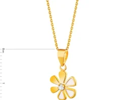 Złota zawieszka z cyrkonią i emalią - kwiat