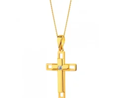 Złota zawieszka z cyrkonią - krzyż