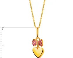 Złota zawieszka z cyrkoniami - serce, kokardka