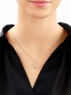 Złota zawieszka z cyrkoniami - krzyż