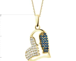 Złota zawieszka z cyrkoniami - serce, twarze