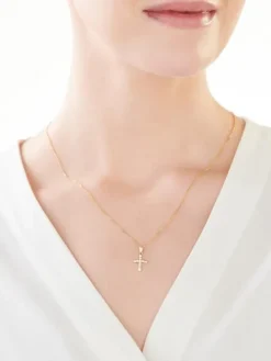 Złota zawieszka z cyrkoniami - krzyż