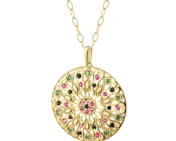 Złota zawieszka z cyrkoniami i łańcuszek - komplet - rozeta