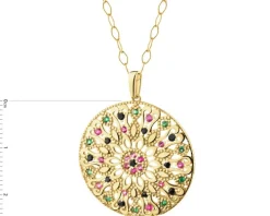 Złota zawieszka z cyrkoniami i łańcuszek - komplet - rozeta