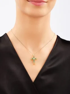 Złota zawieszka z cyrkoniami - krzyż