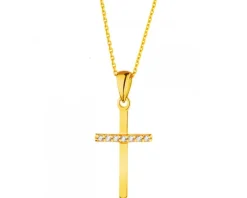 Złota zawieszka z cyrkoniami  - krzyż