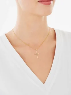 Złota zawieszka z cyrkoniami - krzyż