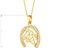 Złota zawieszka z cyrkoniami - podkowa, konie