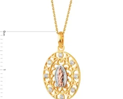 Złota zawieszka z cyrkoniami - medalik Matka Boska