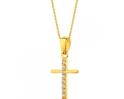 Złota zawieszka z cyrkoniami - krzyż