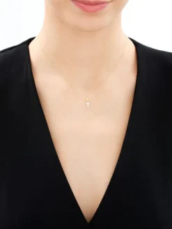 Złota zawieszka z cyrkoniami i łańcuszek - komplet - krzyż