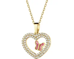 Złota zawieszka z cyrkoniami - serce, motyl