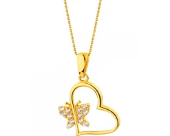 Złota zawieszka z cyrkoniami - serce, motyl