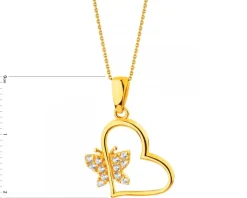 Złota zawieszka z cyrkoniami - serce, motyl