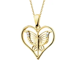 Złota zawieszka z cyrkoniami - serce, motyl