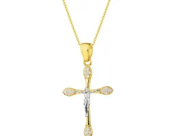 Złota zawieszka z cyrkoniami - krzyż z wizerunkiem Chrystusa