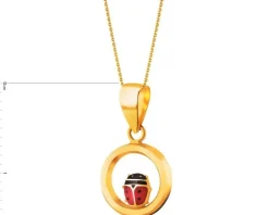 Złota zawieszka z emalią - biedronka, koło