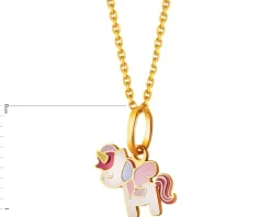 Złota zawieszka z emalią - jednorożec