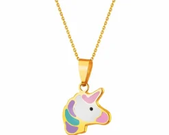 Złota zawieszka z emalią - jednorożec